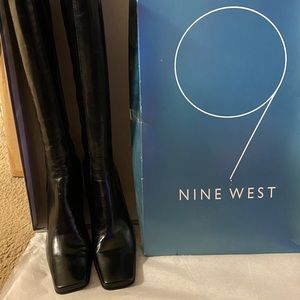 Nine West Yetties Black Leather Knee High Boots.